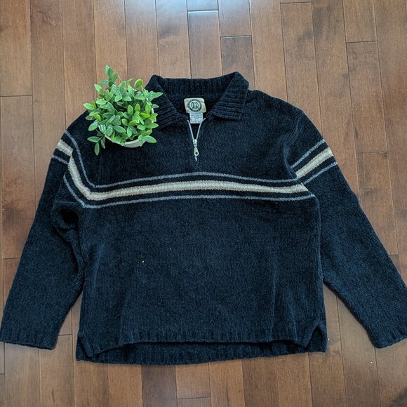 BASIC STRIPE VINTAGE VELOUR QUARTER ZIP SWEATSHIRT - Picture 1 of 2